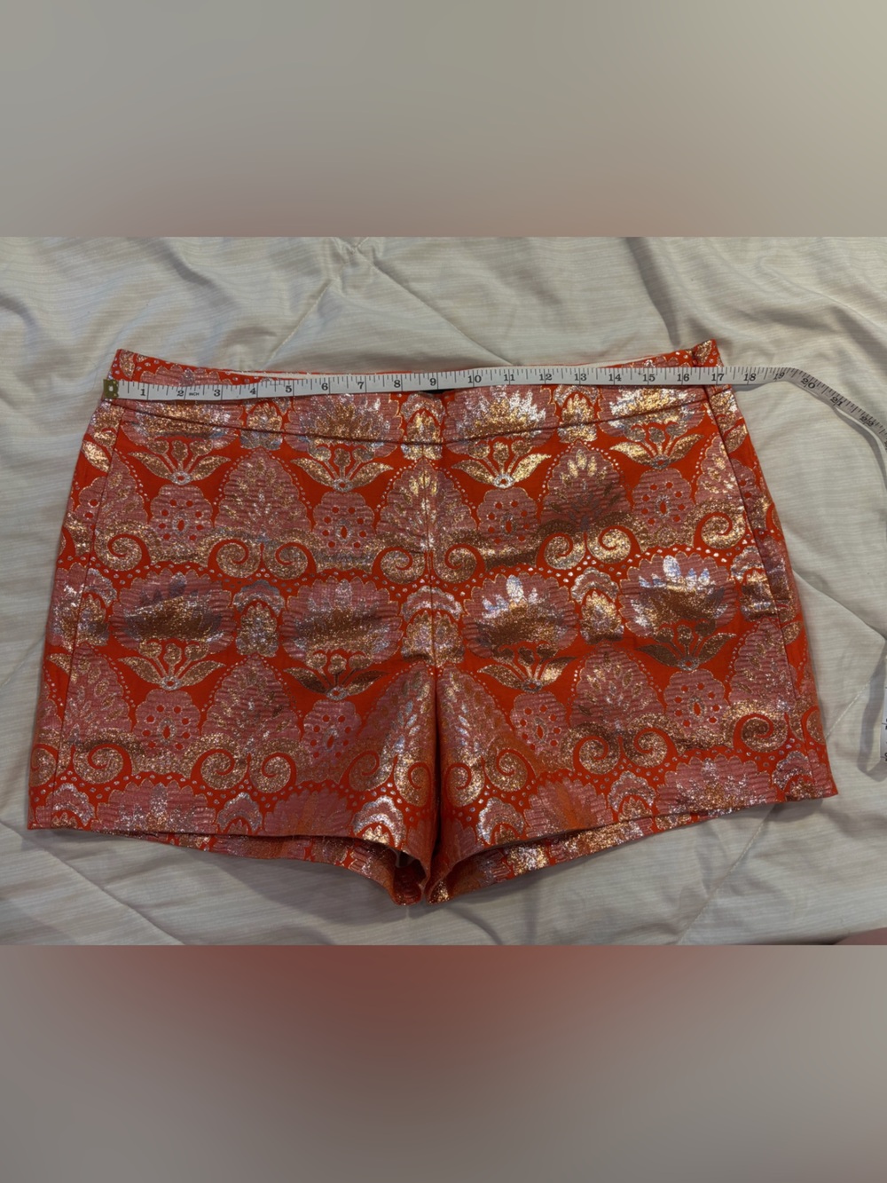 Vintage Y2K J. Crew Orange Metallic Brocade High Waist Shorts NWT Sz 10
